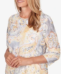 Alfred Dunner Women's Al Fresco Paisley Printed Patch Knit Top