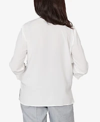 Alfred Dunner Women's Al Fresco Lace Cut Out Front Henley Top