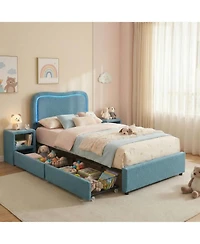 gaomon Boucle Bed Frame with 2 Storage Drawers, Upholstered Platform Led Headboard