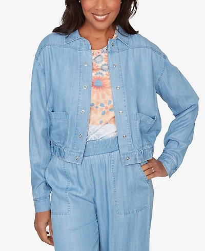 Alfred Dunner Women's Beachcomber Casual Elastic Lyocell Shirt Jacket