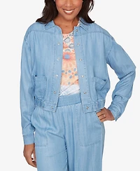 Alfred Dunner Women's Beachcomber Casual Elastic Lyocell Shirt Jacket