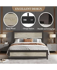 gaomon Bed Frame with Headboard and Charging Station, Sturdy Metal Platform