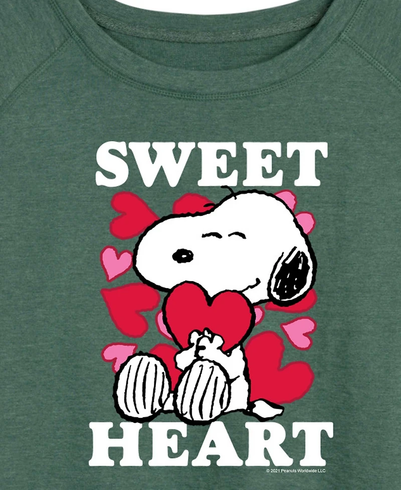 Hybrid Apparel Women's Peanuts Snoopy Sweet Heart Valentine French Terry Pullover T-shirt