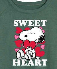 Hybrid Apparel Women's Peanuts Snoopy Sweet Heart Valentine French Terry Pullover T-shirt