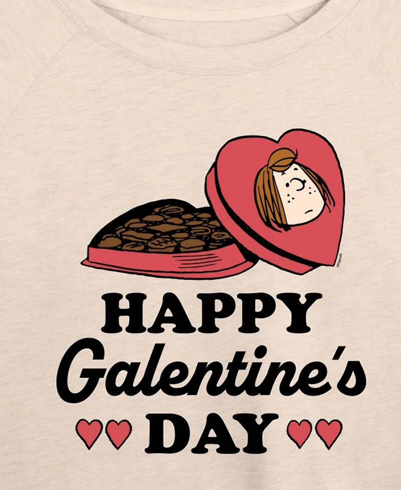 Hybrid Apparel Women's Peanuts Peppermint Patty Happy Galentines Day French Terry Long sleeve T-shirt