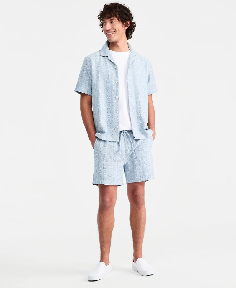 Sun + Stone Men's Aqua Geo Cotton Camp Shirt, Macy's Exclusive