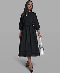 Karl Lagerfeld Paris Women's Poplin Eyelet Button Front Midi Dress