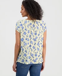 Style & Co Women's Floral-Print Boat-Neck Ruched-Sleeve Top, Macy's Exclusive