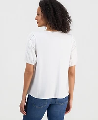 Style & Co Women's Cotton Scoop-Neck Lace Top, Exclusively at Macy's