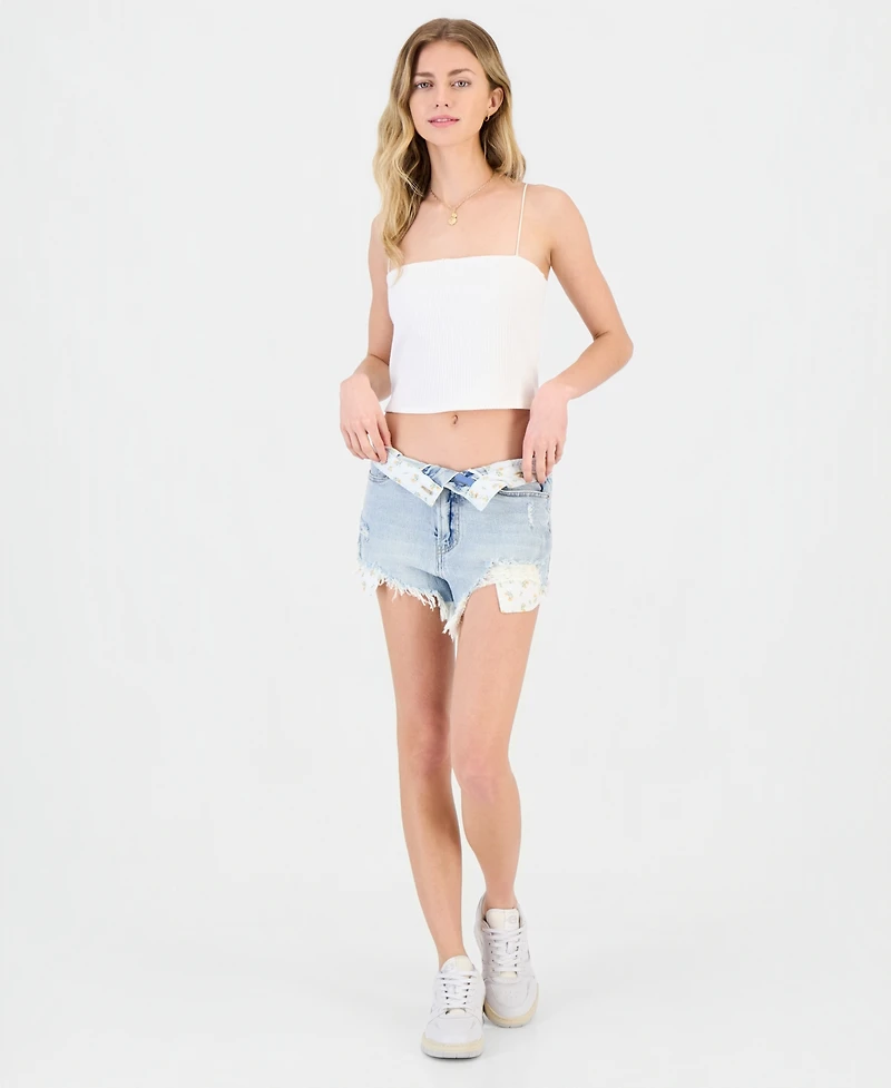 Tinseltown Juniors' Floral Cutoff Denim Shorts