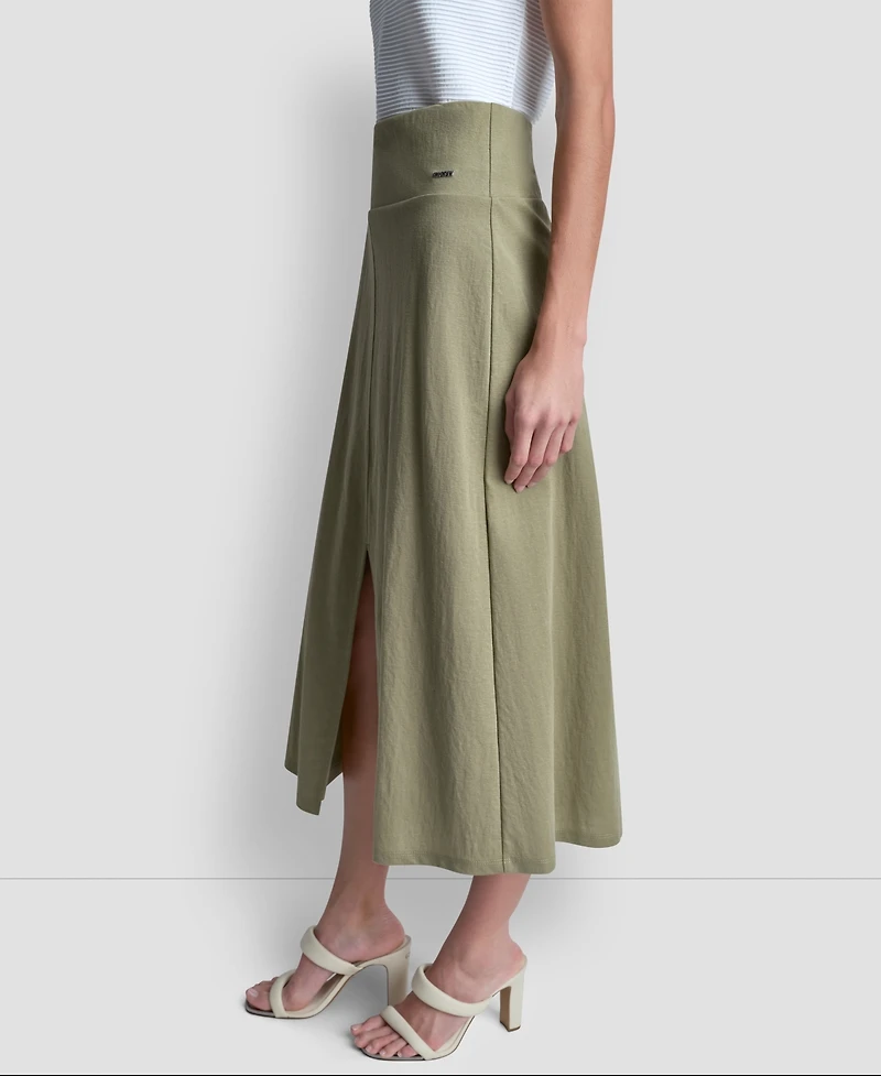 Dkny Women's Arid Pique Mini Logo Emblem Slit A-Line Skirt