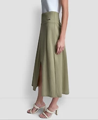 Dkny Women's Arid Pique Mini Logo Emblem Slit A-Line Skirt