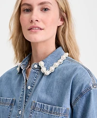 On 34th Women's Faux-Pearl-Trim Denim Shirt, Macy's Exclusive