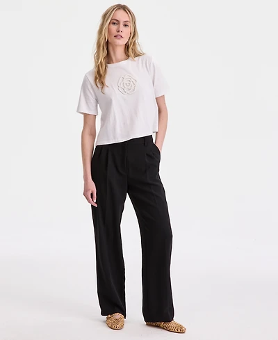 On 34th Women's High-Rise Polished Crepe Pleated Wide-Leg Trousers, Macy's Exclusive