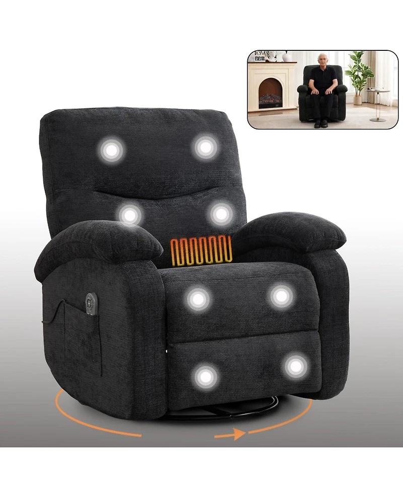 Clihome Massage Manual Lounge Chair with Rocker Arms and Rotating Fabric Cup Bucket for Living Room