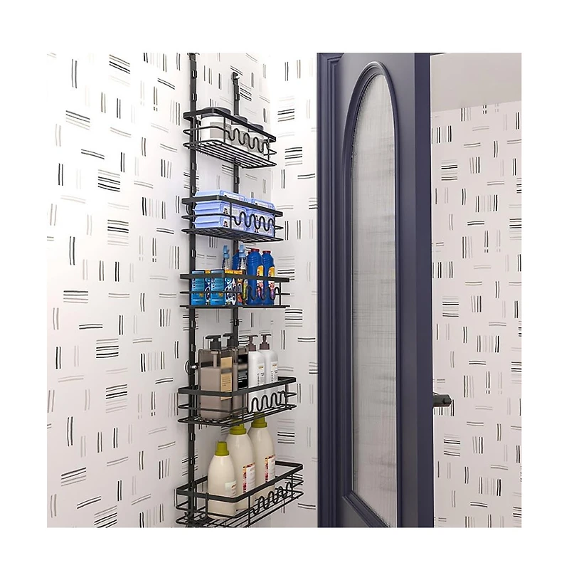 Homfan Over The Door Pantry Organizer, Metal Hanging Spice Rack for Pantry Door, Multi-Tier Over The Door Organizer 5 Layers