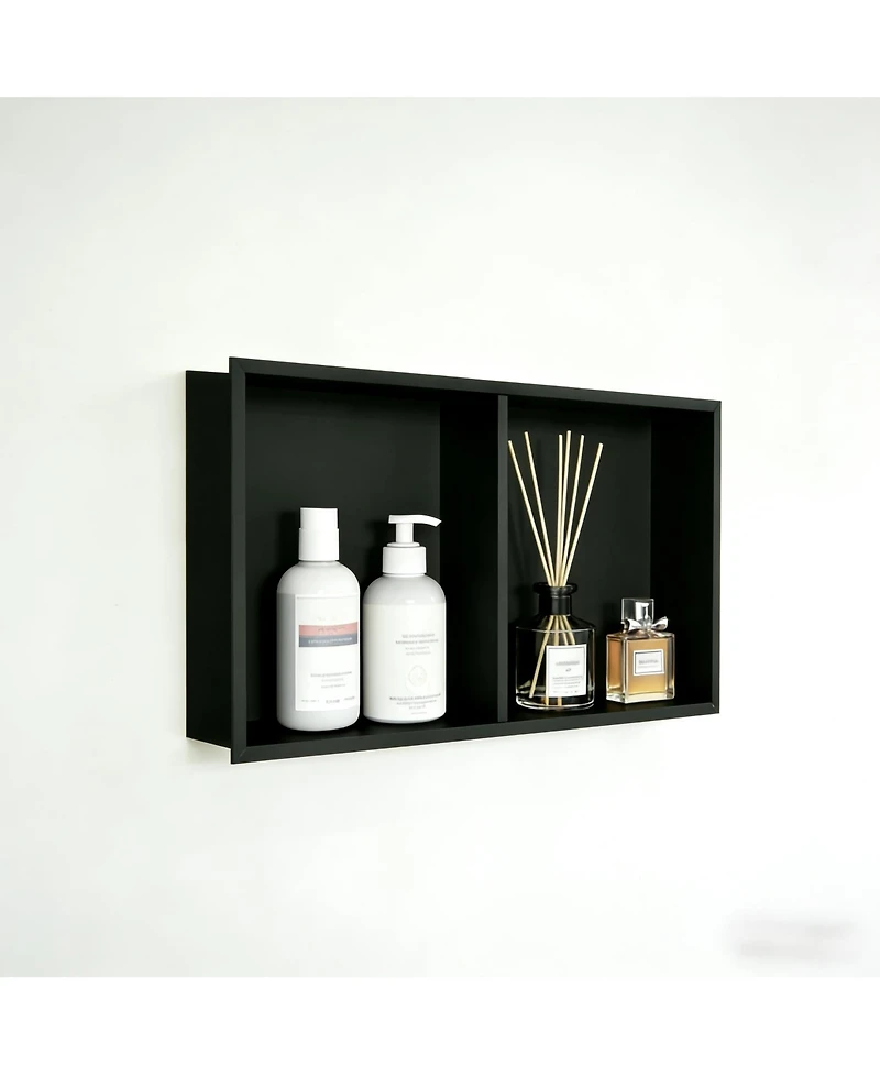 Homfan Modern Matte Black Stainless Steel Shower Niche - 24" x 12" Recessed Wall Shelf - Single Tier Bathroom Storage Organizer