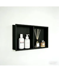 Homfan Modern Matte Black Stainless Steel Shower Niche - 24" x 12" Recessed Wall Shelf - Single Tier Bathroom Storage Organizer