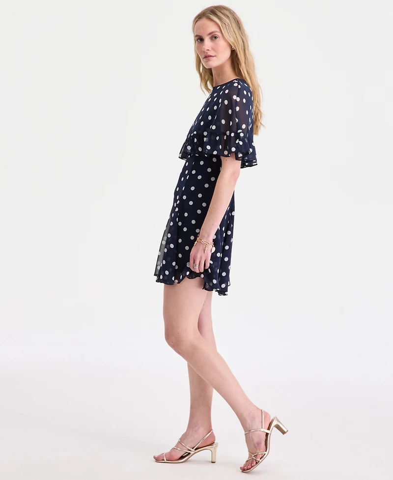 On 34th Women's Scattered Dot-Print Chiffon Ruffle Cape Mini Dress, Macy's Exclusive
