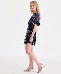 On 34th Women's Scattered Dot-Print Chiffon Ruffle Cape Mini Dress, Macy's Exclusive