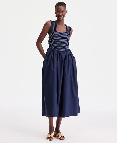 On 34th Women's Cotton Smocked Cross-Back Maxi Dress, Macy's Exclusive
