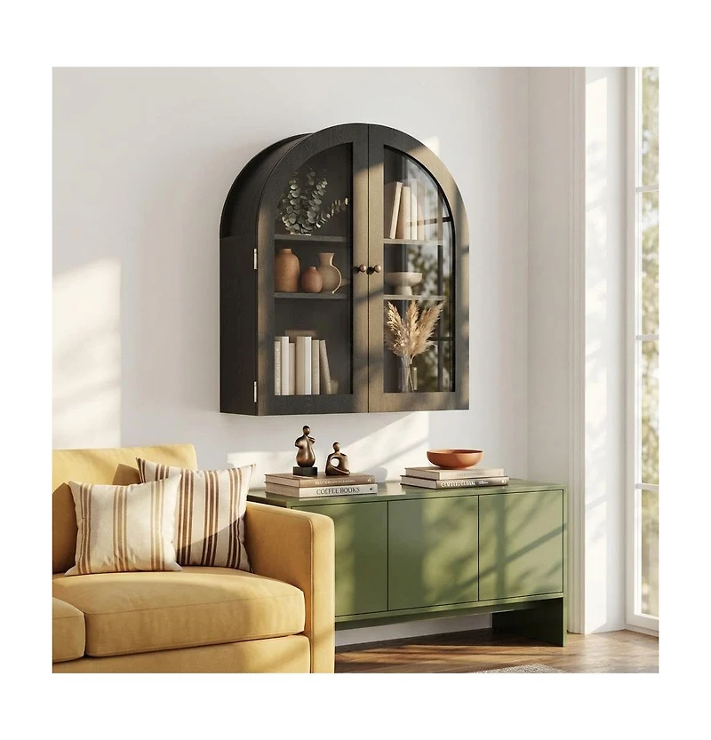 Homfan Arched Wall Cabinet, Arched Bathroom Medicine Wall Cabinet with Acrylic Door & Adjustable Shelves, Wall Mounted Storage Organizer