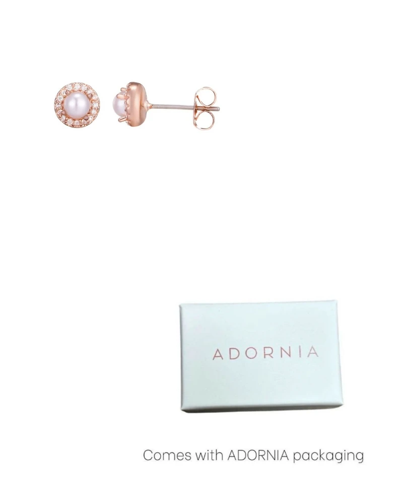 Adornia Rose Gold Freshwater Pearl Cz Halo Stud Earrings