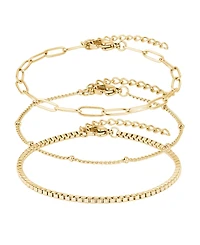 Adornia Tarnish Resistant Gold 3-Chain Bracelet Set