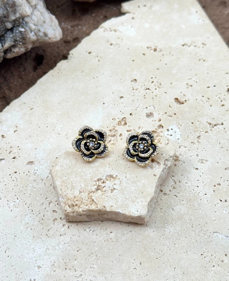 Adornia Gold Black Cz Carnelian Earrings