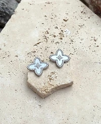 Adornia Silver Cz Mother of Pearl Statement Flower Stud Earrings