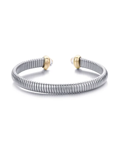 Adornia Silver Coil Clear Stones Cuff Bracelet