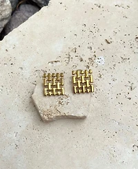 Adornia Tarnish Resistant Gold Grid Stud Earrings
