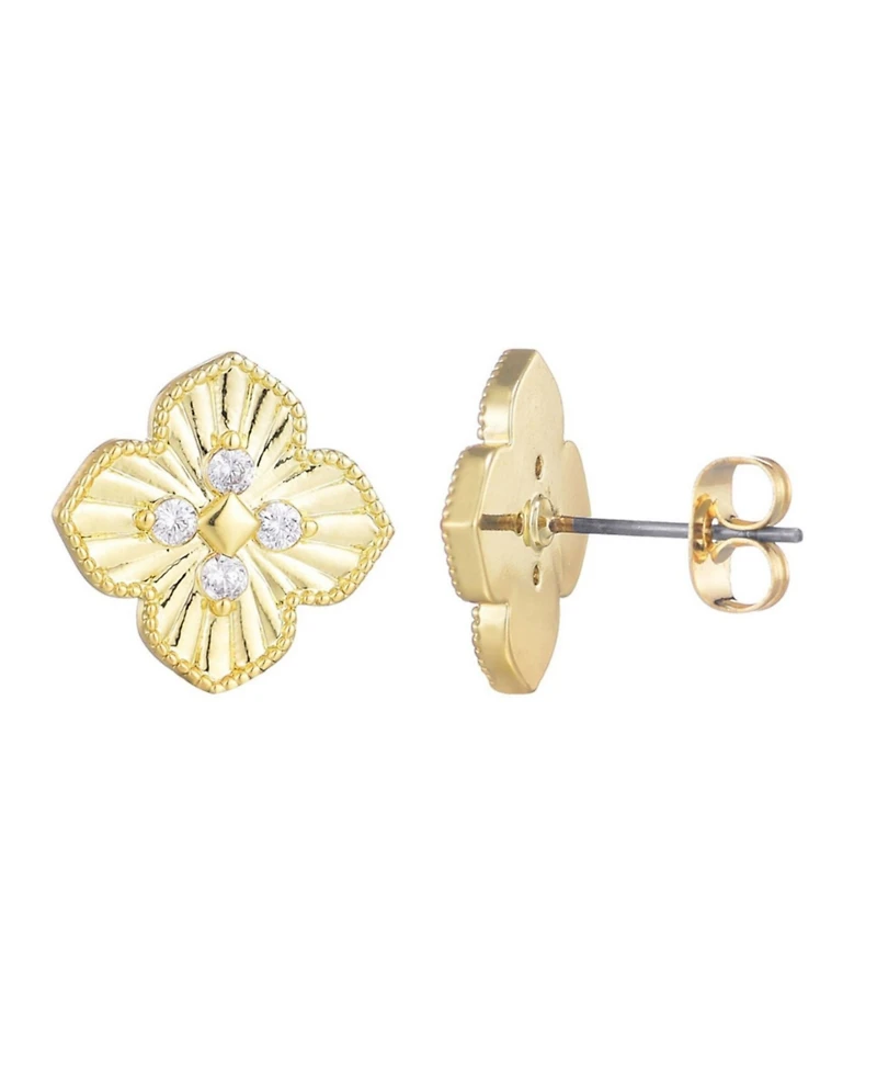 Adornia Gold Cz Pointed Prismatic Clover Stud Earrings