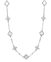 Adornia Silver Mother of Pearl Cz Mixed Clover Station Necklace