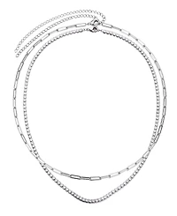 Adornia Silver Tennis and Paperclip Chain Necklace Set