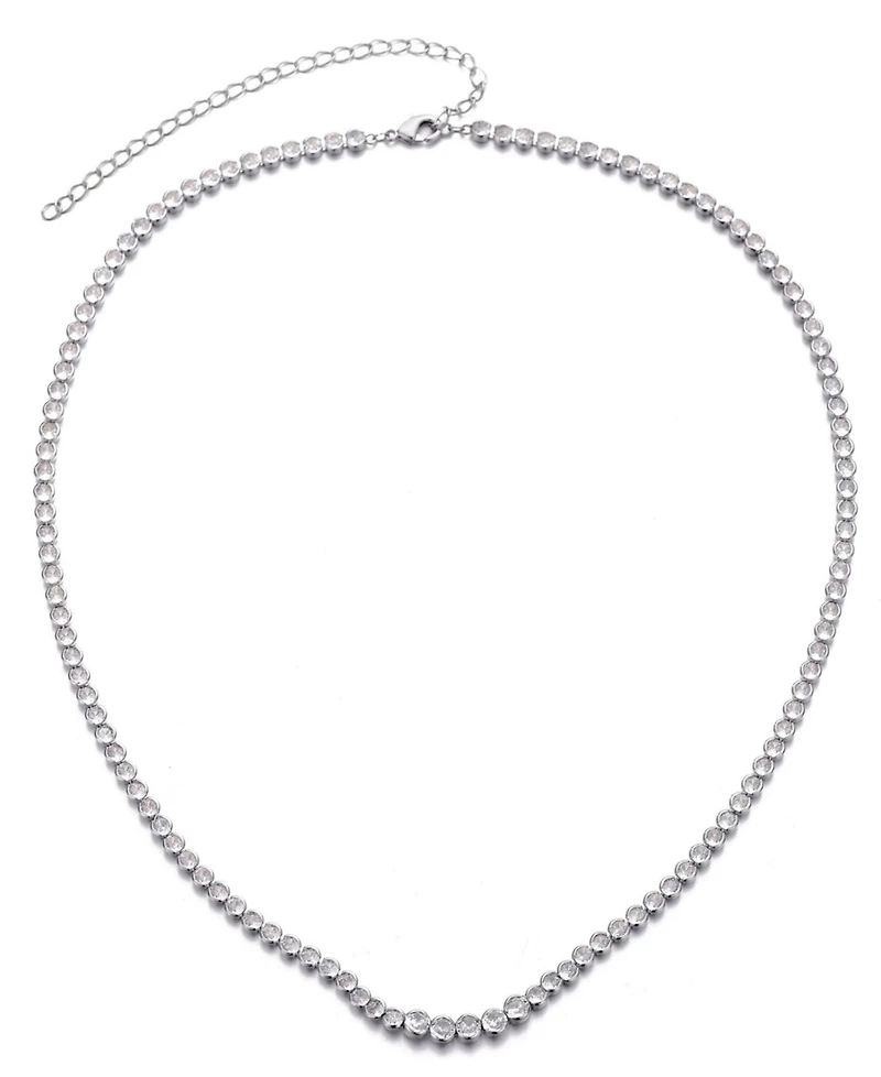 Adornia Silver Crystal Bezeled Tennis Necklace