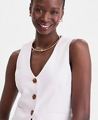 On 34th Women's Linen Blend V-Neck Button-Front Vest, Macy's Exclusive