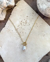 Adornia Tarnish Resistant Gold Freshwater Pearl Toggle Necklace