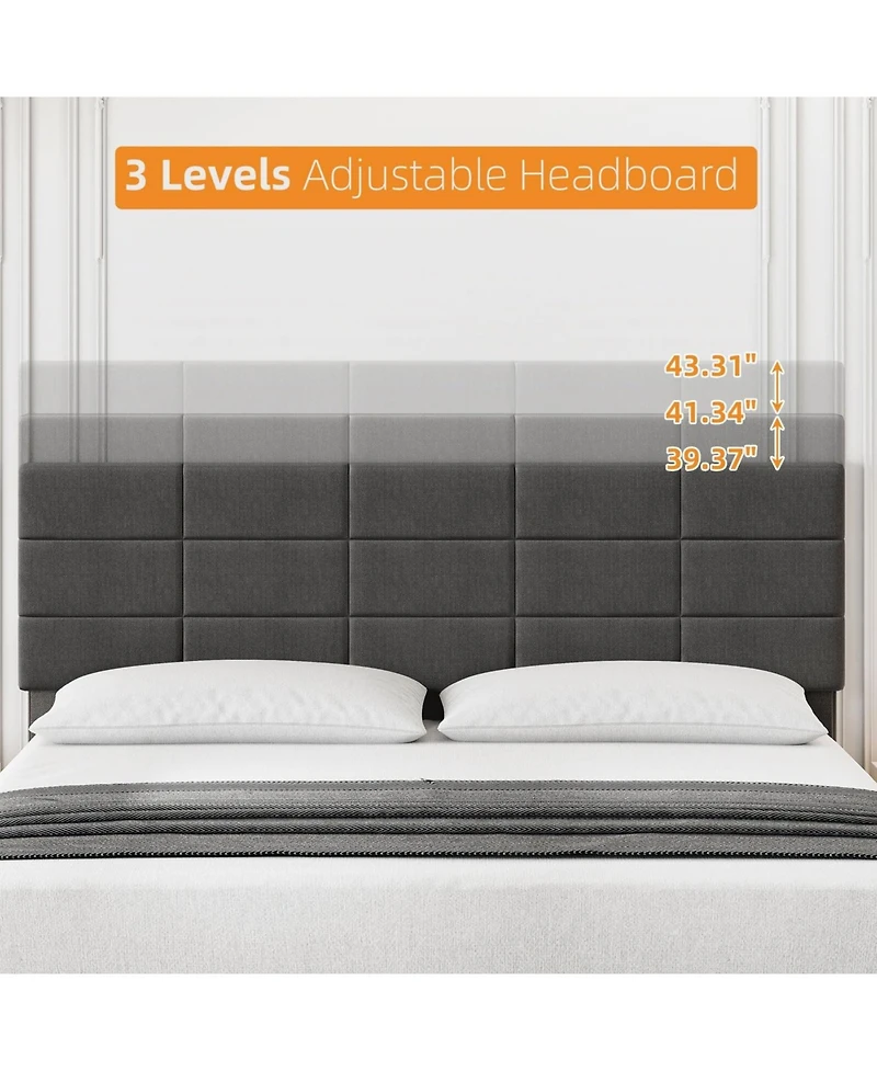 gaomon Upholstered Platform Bed Frame with Adjustable Tufted Linen Headboard, Wood Slats & Metal Legs, No Box Spring Needed