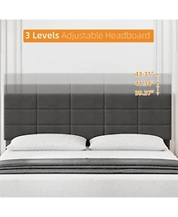 gaomon Upholstered Platform Bed Frame with Adjustable Tufted Linen Headboard, Wood Slats & Metal Legs, No Box Spring Needed