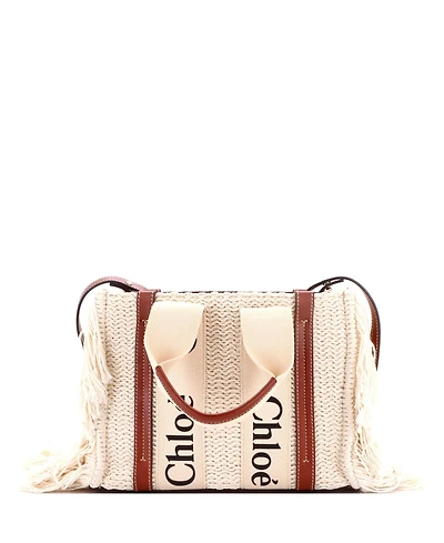 Pre-Owned Chloe Small Woody Convertible Tote Fringe Canvas