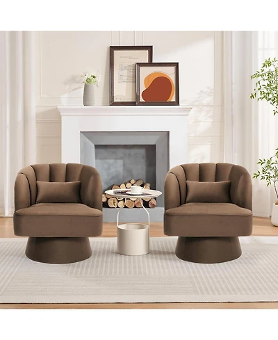 gaomon Swivel Barrel Chair - Velvet Upholstered Modern Armchair with Striped Backrest & Plush Padding, Round Lounge for Living Room, Bedroom