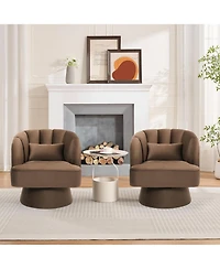 gaomon Swivel Barrel Chair - Velvet Upholstered Modern Armchair with Striped Backrest & Plush Padding, Round Lounge for Living Room, Bedroom