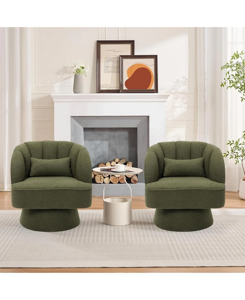 gaomon Swivel Barrel Chair - Velvet Upholstered Modern Armchair with Striped Backrest & Plush Padding, Round Lounge for Living Room, Bedroom