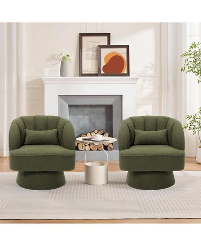 gaomon Swivel Barrel Chair - Velvet Upholstered Modern Armchair with Striped Backrest & Plush Padding, Round Lounge for Living Room, Bedroom