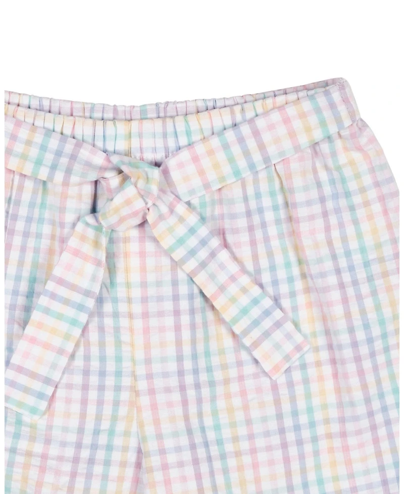 Florence Eiseman Big Girls Plaid Seersucker Shorts With Waist Tie