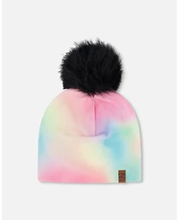 Deux par Girl Stretch Jersey Hat with Pompom