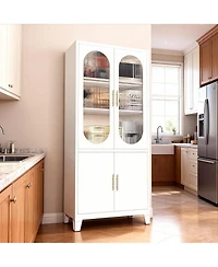 gaomon Freestanding Storage Cabinet: 70" Tall White Linen + Pantry + China Cabinet – Tempered Glass Doors, Heavy-Duty Adjustable Shelves