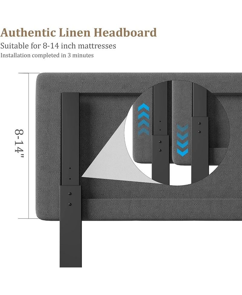 Gaomon Twin Size Bed Frame with Headboard Adjustable, Linen Upholstered Twin Platform Bed with Headboard, Mattress Foundation with Wooden Slats