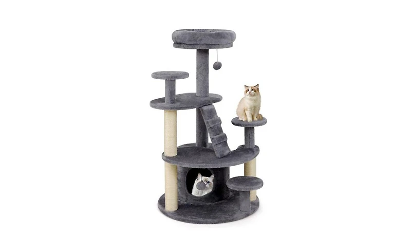 Aostirmotor Cat Tree for Munchkin & Senior Cats, 40-Inch with Stable Wide Base, Soft Padded Perches & Large Condo for Easy Access